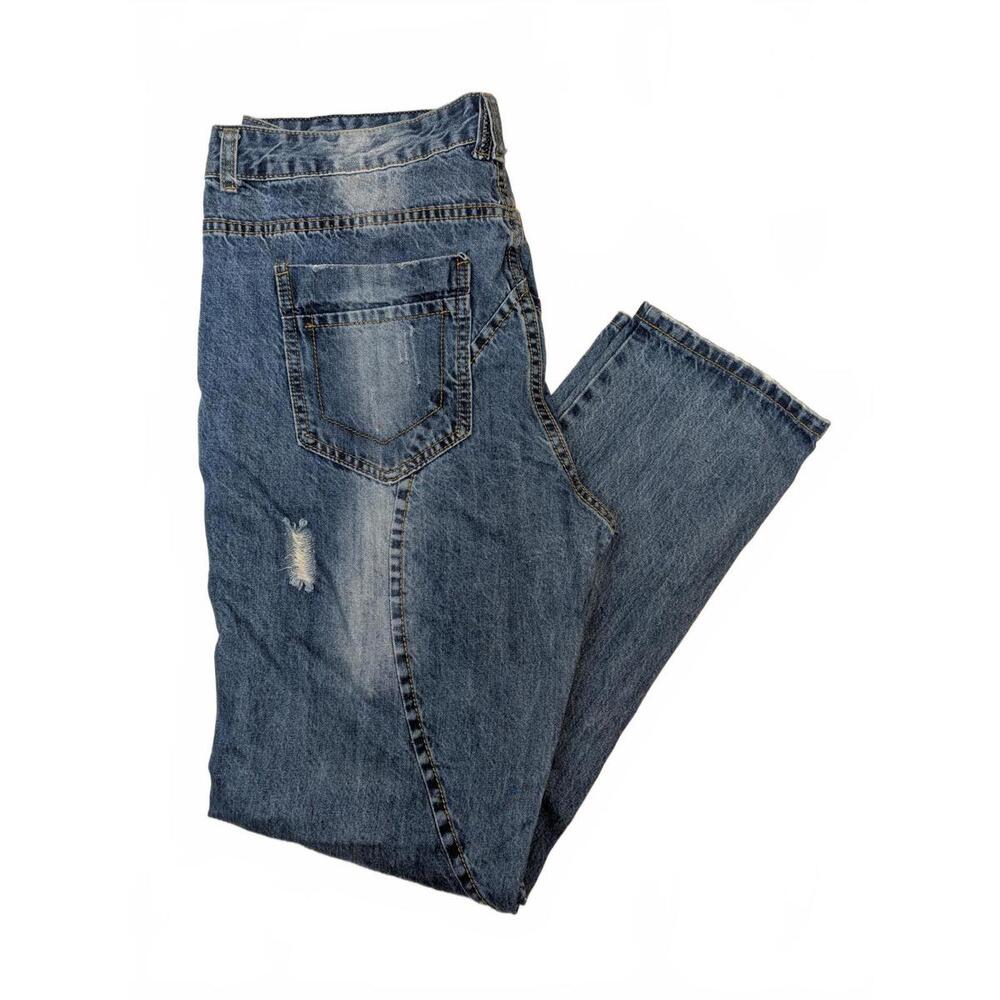 Men's Size 38x29 Distressed Ripped Medium Blue Wash Denim Skinny Jeans